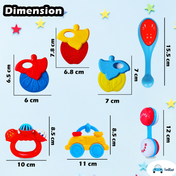 FunBlast Baby Rattle Set of 7 Pieces – Colorful Sound Rattle Toys for Newborns & Toddlers 3+ Months | Early Development Sensory Toys for Infants & Baby Learning Playtime - Image 2
