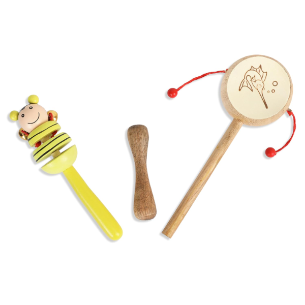 Wooden Baby Rattle & Teether Toy Set of 3 – Natural Handcrafted Sensory Toys for Newborns, Non-Toxic Musical Learning Toys for Infants 0–24 Months, Baby Development Gift Set - Image 2