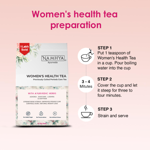 NAMHYA Women’s Health Tea – Ayurvedic PCOS Herbal Infusion | Shatavari & Ashoka Blend for Hormonal Balance Support | Menstrual Cycle Wellness Green Tea | Natural Herbal Tea – 100g (Pack of -2) - Image 3