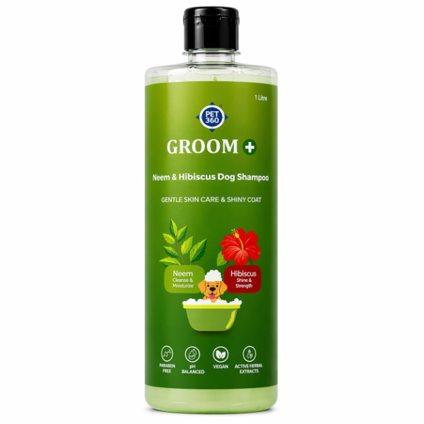 PET360 Groom+ Neem, Hibiscus & Oatmeal Dog Shampoo 1000ml – Vegan, Cruelty-Free & Non-Toxic Natural Pet Wash | pH Balanced Formula | Paraben & Phthalate Free Gentle Puppy & Dog Grooming Care