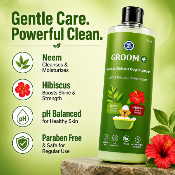 PET360 Groom+ Neem, Hibiscus & Oatmeal Dog Shampoo 1000ml – Vegan, Cruelty-Free & Non-Toxic Natural Pet Wash | pH Balanced Formula | Paraben & Phthalate Free Gentle Puppy & Dog Grooming Care - Image 3