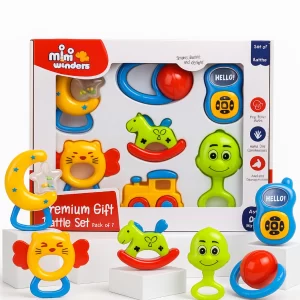 ToyTastic 7-Piece Baby Rattle Set for Newborns 0–12 Months – Colorful & Safe Infant Sensory Toys for Early Learning – Baby Boy & Girl Gift Set – Perfect Baby Shower & Newborn Starter Toy Pack