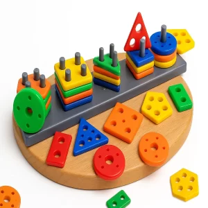 Novo Baby Geometric Shape Sorting & Stacking Blocks – Smart Early Learning Activity Toy for Toddlers 1–3+ Years, Educational Color & Shape Recognition Game, Motor Skills & Cognitive Development Toy