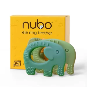 Nubokind Silicone Baby Teether Ring Set – 2-Pack Multi-Textured Teething Toys for Infants 0–12 Months, BPA-Free & BIS Certified Chew Rings for Soothing Gums, Molar Relief & Early Oral Development, Blue & Green