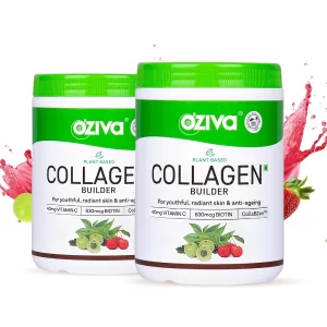 OZiva Vegan Collagen Supplement for Skin, Hair & Nails | Plant-Based Collagen Peptides Powder for Men & Women | Tangy Amla Flavor | Non-GMO | No Added Sugar | 200g Each (Pack of 2)
