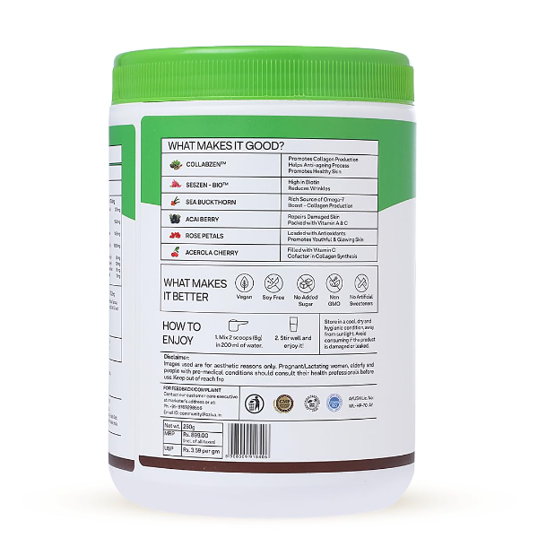 OZiva Vegan Collagen Supplement for Skin, Hair & Nails | Plant-Based Collagen Peptides Powder for Men & Women | Tangy Amla Flavor | Non-GMO | No Added Sugar | 200g Each (Pack of 2) - Image 2