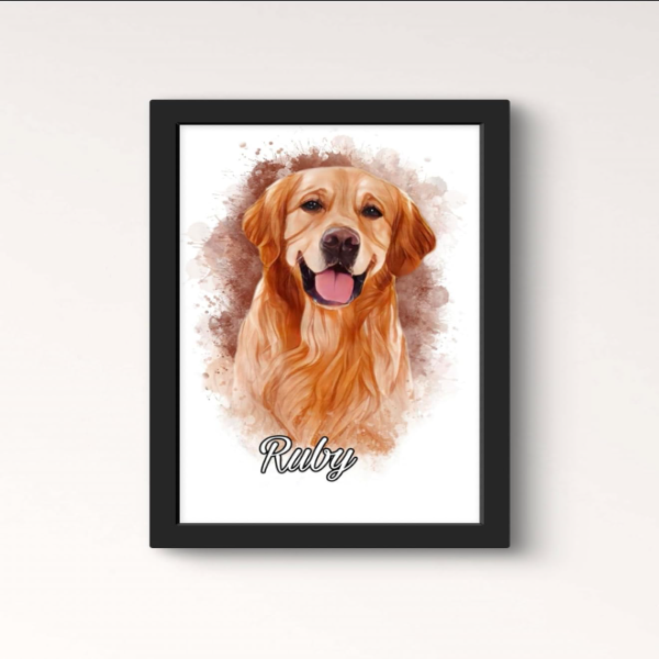 VSK SKETCH ART Personalized Digital Dog & Pet Oil Painting – Custom Photo Frame for Dogs, Cats, Horses, Rabbits & More – Custom Pet Portrait Artwork (Black, 8x12)