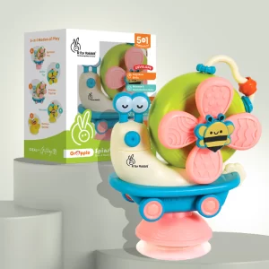 ToyTastic 5-in-1 Suction Spinner Baby Toy – Sensory Rattle, Friction Car & Windmill Activity Toy for Infants 6+ Months – BPA-Free Interactive Learning Toy for Motor Skills, Early Development (Blue & Cream)