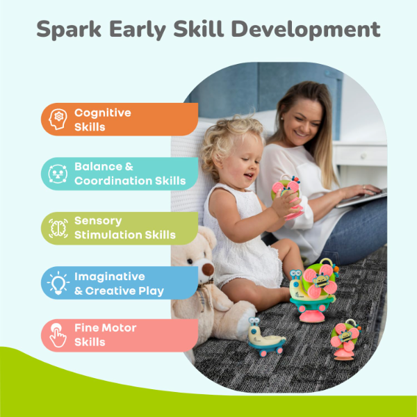 ToyTastic 5-in-1 Suction Spinner Baby Toy – Sensory Rattle, Friction Car & Windmill Activity Toy for Infants 6+ Months – BPA-Free Interactive Learning Toy for Motor Skills, Early Development (Blue & Cream) - Image 3