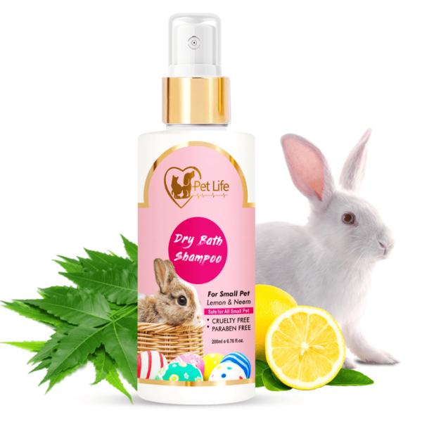 PETLIFE Organic Dry Bath Shampoo for Small Pets, Rabbits & Kittens – Waterless Spray Cleanser with Natural Ingredients for a Clean, Soft & Shiny Coat | 200 ml