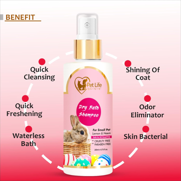 PETLIFE Organic Dry Bath Shampoo for Small Pets, Rabbits & Kittens – Waterless Spray Cleanser with Natural Ingredients for a Clean, Soft & Shiny Coat | 200 ml - Image 2