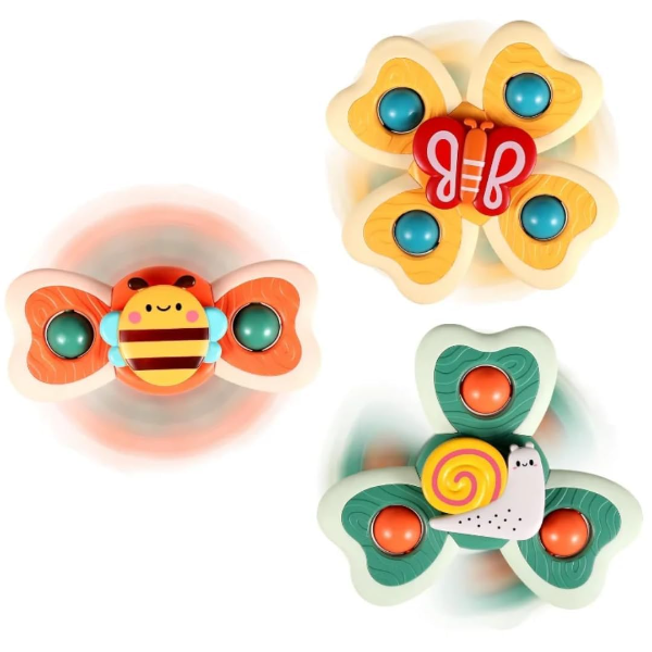 PLUSPOINT Baby Suction Cup Spinner Toys Set of 3 – Montessori Rotating Bath & High Chair Toys for Babies | Waterproof Pop-Up Spinning Fidget Toys for Boys & Girls | Wall, Tub & Playtime Activity Toys - Image 4