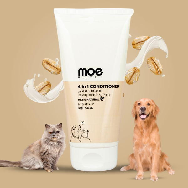 "Moe Puppy 4-in-1 Moisturizing Pet Conditioner for Dogs & Cats – Deep Nourishing Coat Care with Oatmeal, Coconut Oil, Shea Butter & Argan Oil | 120g"
