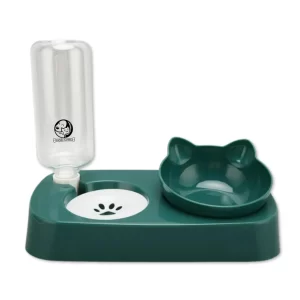 2-in-1 Automatic Pet Feeder & Water Dispenser Set for Cats & Dogs – Gravity Food Bowl with Detachable Raised Tilted Design for Puppies, Kittens & Small Pets (Green)