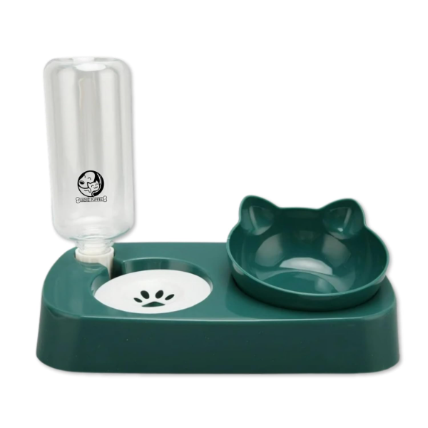 2-in-1 Automatic Pet Feeder & Water Dispenser Set for Cats & Dogs – Gravity Food Bowl with Detachable Raised Tilted Design for Puppies, Kittens & Small Pets (Green)