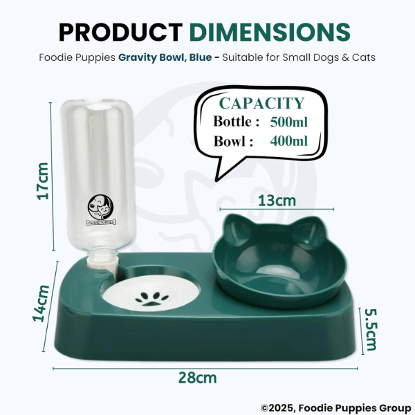 2-in-1 Automatic Pet Feeder & Water Dispenser Set for Cats & Dogs – Gravity Food Bowl with Detachable Raised Tilted Design for Puppies, Kittens & Small Pets (Green) - Image 2