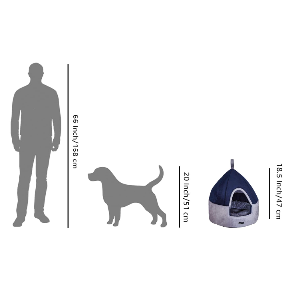 Konica Basics Soft Velvet Pet Hut Bed for Cats & Small Dogs – Cozy Dual Color Indoor Pet House with Center Cushion, High Density Foam Support, Navy Blue & Grey, Small 18 x 18 in - Image 4
