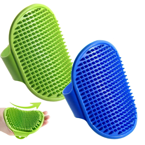 Pet Grooming & Massage Bath Glove for Dogs, Cats, Rabbits & Hamsters – Soft Rubber Bristle Hand Brush for Shampoo Bathing, Shedding & Gentle Fur Care | 1 Piece