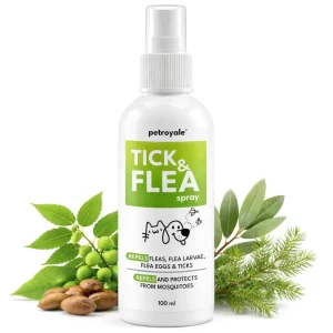 Petroyale Natural Tick & Flea Spray for Dogs & Cats – 100ml Essential Oil Formula for Safe Flea & Tick Protection | Easy-to-Use Anti-Tick Spray for Pets