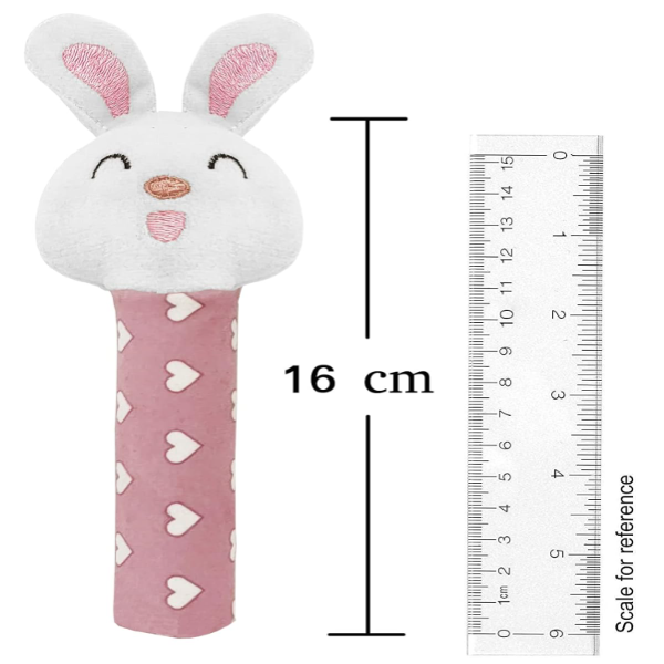 ToyTastic Soft Bunny Face Baby Rattle Plush Toy – Pink Squeaky Squeeze Handle Sensory Toy for Infants & Toddlers – Safe Early Learning Stuffed Animal Toy for Baby Boys & Girls - Image 2