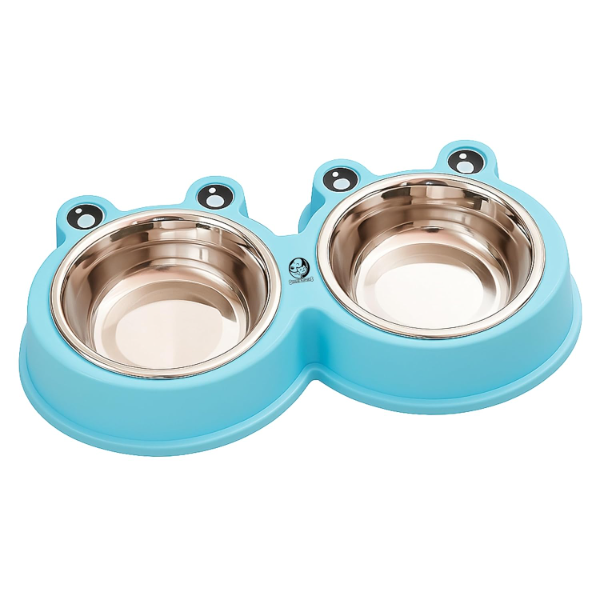 Foodie Puppies 2-in-1 Frog Face Pet Bowl for Cats & Kittens – Small Dual Food & Water Feeder, 200ml Each | Non-Slip, Safe & Non-Toxic Plastic Feeding Bowl
