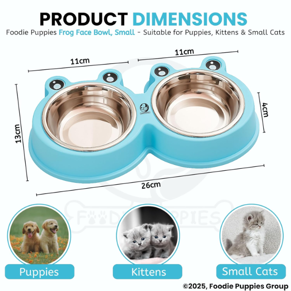 Foodie Puppies 2-in-1 Frog Face Pet Bowl for Cats & Kittens – Small Dual Food & Water Feeder, 200ml Each | Non-Slip, Safe & Non-Toxic Plastic Feeding Bowl - Image 2