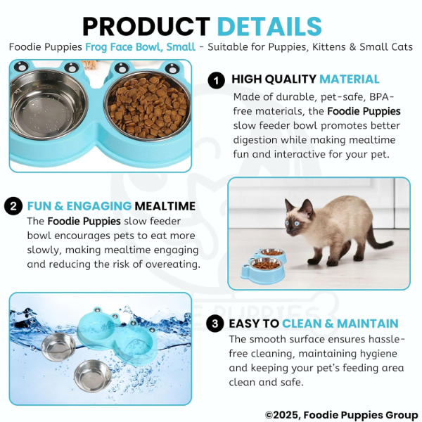 Foodie Puppies 2-in-1 Frog Face Pet Bowl for Cats & Kittens – Small Dual Food & Water Feeder, 200ml Each | Non-Slip, Safe & Non-Toxic Plastic Feeding Bowl - Image 3