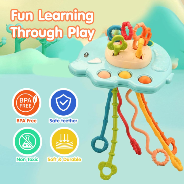 ToyTastic Montessori Pull String Baby Toy – Elephant Design Teether for 6+ Months – Food-Grade Silicone Sensory Toy for Infants – Travel-Friendly Learning Toy for Motor Skills & Early Development - Image 3