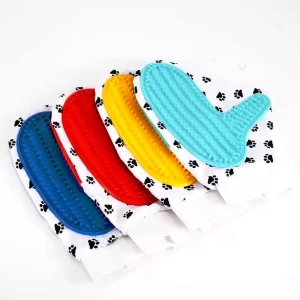 Pet Hair Remover Grooming Glove – Deshedding & Massage Brush for Dogs, Cats, Horses, Rabbits & More (Blue, Red, Green, Medium)