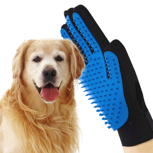 RAMHAL Pet Grooming Gloves – Deshedding & Massage Mitt for Dogs, Cats, Rabbits & Horses | Effective Hair Removal for Long & Short Hair Pets | Blue 1PC Grooming Glove