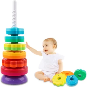 Cable World Rainbow Ring Stacking Toy for Toddlers 1–3 Years – Montessori Baby Spinning Stacker, Sensory Learning & Motor Skills Toy for Infants, Educational Gift for Boys & Girls