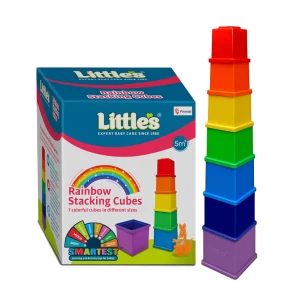Little's Rainbow Stacking Cubes for Babies & Toddlers – 7-Piece Colorful Nesting & Stacking Blocks, Early Learning Activity Toy, Develops Fine Motor Skills, Hand-Eye Coordination & Problem-Solving, Montessori-Inspired Gift for Infants & Preschool Kids