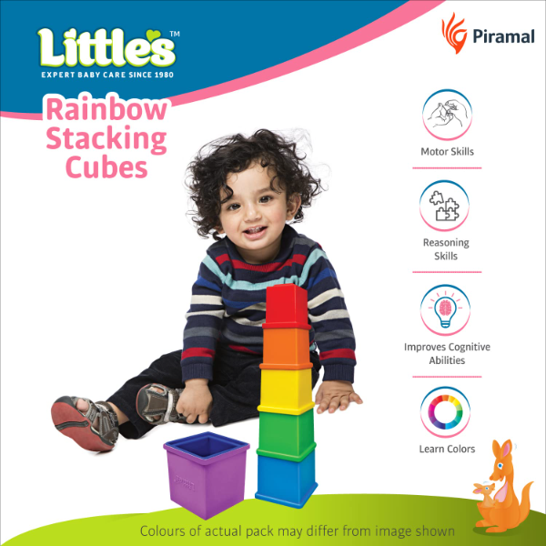 Little's Rainbow Stacking Cubes for Babies & Toddlers – 7-Piece Colorful Nesting & Stacking Blocks, Early Learning Activity Toy, Develops Fine Motor Skills, Hand-Eye Coordination & Problem-Solving, Montessori-Inspired Gift for Infants & Preschool Kids - Image 3