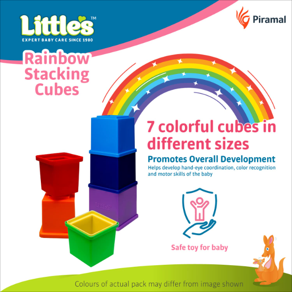 Little's Rainbow Stacking Cubes for Babies & Toddlers – 7-Piece Colorful Nesting & Stacking Blocks, Early Learning Activity Toy, Develops Fine Motor Skills, Hand-Eye Coordination & Problem-Solving, Montessori-Inspired Gift for Infants & Preschool Kids - Image 4