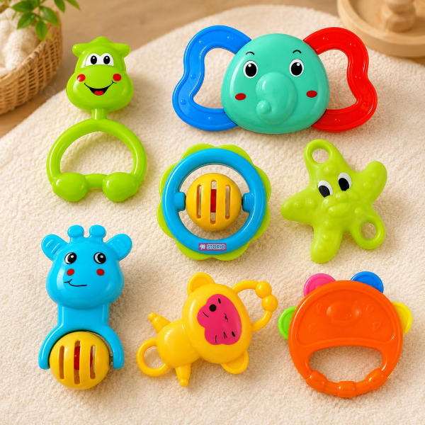 ToyTastic 7-Piece Baby Rattle & Teether Set – Newborn Infant Toys Gift Pack – BPA-Free Non-Toxic Sensory Toys for Babies 0–12 Months – Early Learning & Teething Relief Toys for Boys and Girls