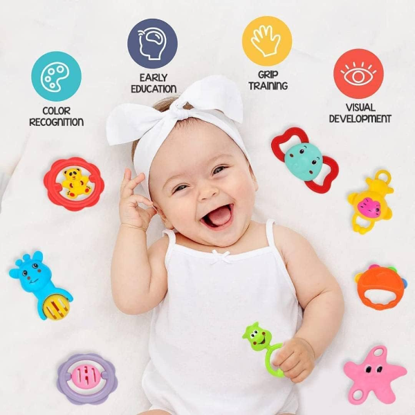 ToyTastic 7-Piece Baby Rattle & Teether Set – Newborn Infant Toys Gift Pack – BPA-Free Non-Toxic Sensory Toys for Babies 0–12 Months – Early Learning & Teething Relief Toys for Boys and Girls - Image 3
