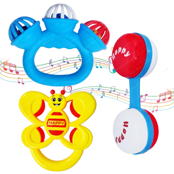 Baby Rattle Toys Set of 3 for Infants, Colorful Sensory & Sound Toys for Newborns, Early Development Learning Toys for Babies 3+ Months, Easy-Grip Interactive Rattles for Boys & Girls