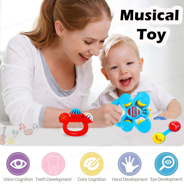 Baby Rattle Toys Set of 3 for Infants, Colorful Sensory & Sound Toys for Newborns, Early Development Learning Toys for Babies 3+ Months, Easy-Grip Interactive Rattles for Boys & Girls - Image 4