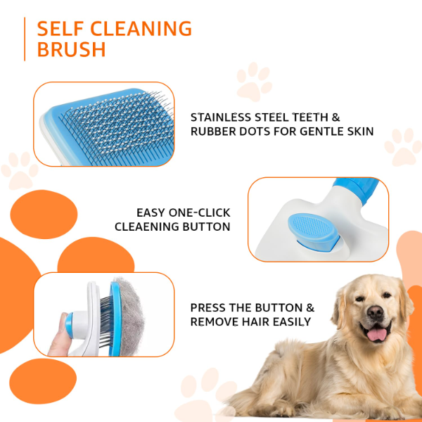 Self-Cleaning Slicker Grooming Brush for Dogs & Cats – Konica Basics Pet Hair Removal Tool for Shedding, Detangling & Daily Grooming (Rectangular Design) - Image 2