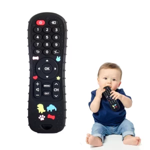 FunBlast Silicone Remote Baby Teether Toy – BPA-Free Teething Toy for Infants 3+ Months & Toddlers, Remote Control Shape Teether for Biting Relief, Sensory Development Activity Toy for Kids (Black)