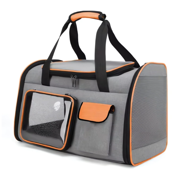 Risan Pets Airline-Approved Travel Carrier Bag – Breathable Mesh Pet Carrier for Cats, Small Dogs, Puppies, Kittens, Rabbits & Birds | Portable 20 x 11 x 11 Inch, Dark Grey & Orange
