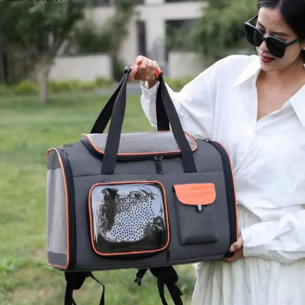 Risan Pets Airline-Approved Travel Carrier Bag – Breathable Mesh Pet Carrier for Cats, Small Dogs, Puppies, Kittens, Rabbits & Birds | Portable 20 x 11 x 11 Inch, Dark Grey & Orange - Image 2