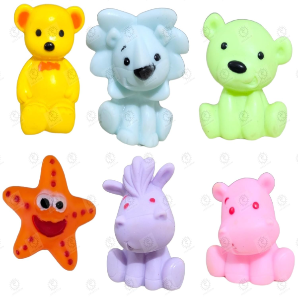 SHAKTISM 6-Pack Chu Chu Squeaky Baby Bath Toys – Soft Natural Rubber Animal Squeeze Toys for Toddlers & Infants, Non-Toxic Floating Bathtub Play Set for Sensory Learning, Safe Water Play Toys for Kids