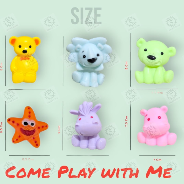 SHAKTISM 6-Pack Chu Chu Squeaky Baby Bath Toys – Soft Natural Rubber Animal Squeeze Toys for Toddlers & Infants, Non-Toxic Floating Bathtub Play Set for Sensory Learning, Safe Water Play Toys for Kids - Image 3