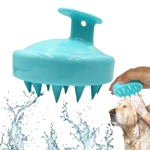 Silicone Dog Bath Brush for Grooming – Soft Pet Shampoo Massage Brush with Comfortable Loop Handle for Dogs & Pets (Pale Blue)