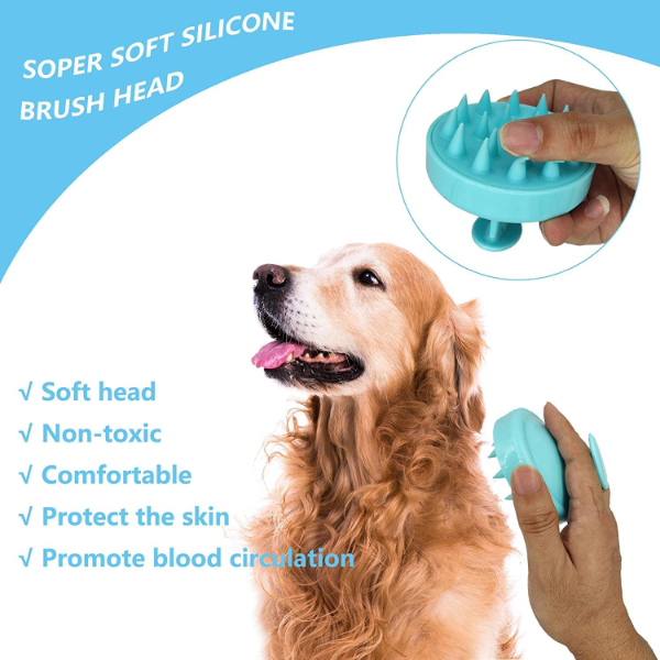 Silicone Dog Bath Brush for Grooming – Soft Pet Shampoo Massage Brush with Comfortable Loop Handle for Dogs & Pets (Pale Blue) - Image 2