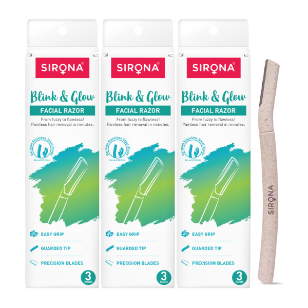 Sirona Reusable Face Razor for Women – 9 Facial Hair Removal Razors, Painless Dermaplaning Tool & Eyebrow Shaper for Upper Lip, Chin, Forehead, Peach Fuzz & Sideburns