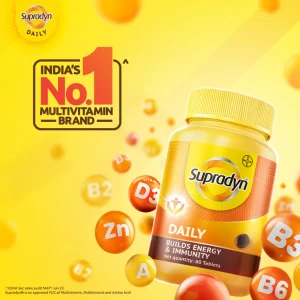 Supradyn Daily Multivitamin Tablets for Women | Complete Daily Supplement with Vitamins A, B Complex, C, D & E, Zinc and Magnesium | Supports Energy, Immunity & Overall Health | 90 Tablets
 (Pack of -2)