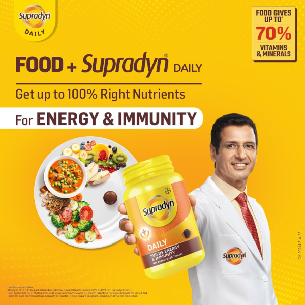Supradyn Daily Multivitamin Tablets for Women | Complete Daily Supplement with Vitamins A, B Complex, C, D & E, Zinc and Magnesium | Supports Energy, Immunity & Overall Health | 90 Tablets
(Pack of -2) - Image 2