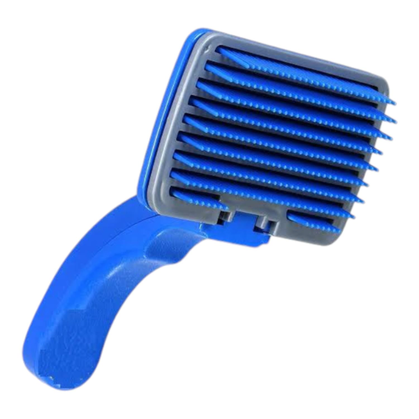 PET AND VET Large Pet Grooming Slicker Brush – Self-Cleaning Comb for Dogs, Cats, Rabbits & Goats, Long & Short Hair, Shedding & Massage Brush with Curved Handle & Rectangle Head (Blue)